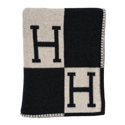 Hermes Wool Cashmere Avalon III Blanket Ecru Black 1 of 3
