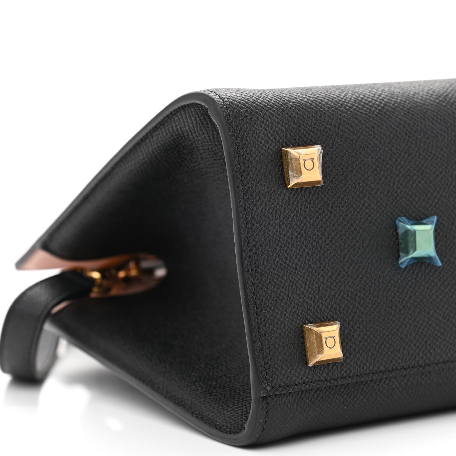 Salvatore Ferragamo Hammered Calfskin The Studio Box Bag Black 9 of 10