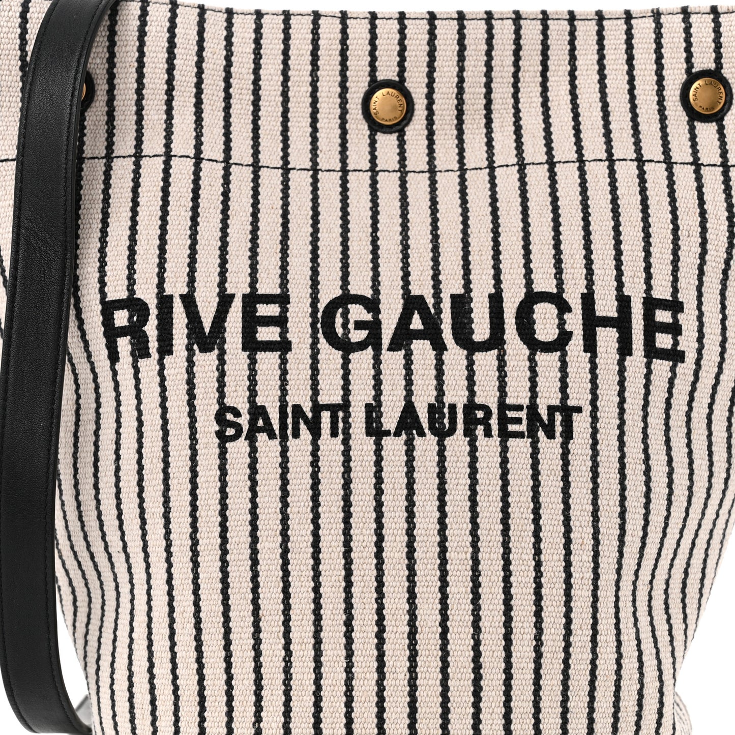 Linen Calfskin Striped Rive Gauche Bucket Bag Grey Cream Black