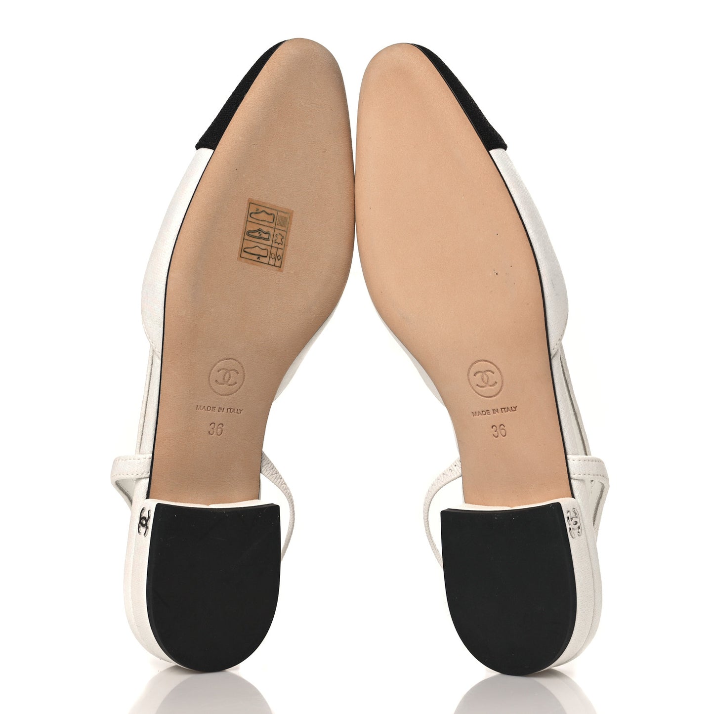 Iridescent Tweed Cap Toe CC Slingback Flats 36 White Black