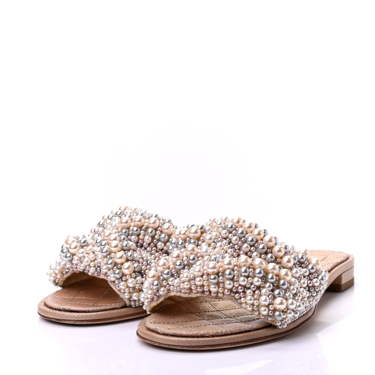 Fantasy Calfskin Pearl Cord CC Mules 38 Ivory