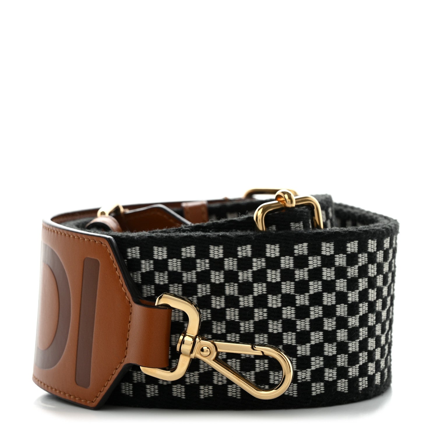 Fendi Ribbon Vitello King Logo Embossed Gingham Woven Adjustable Strap You Panna Black Cuoio 1 of 5