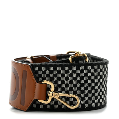 Fendi Ribbon Vitello King Logo Embossed Gingham Woven Adjustable Strap You Panna Black Cuoio 1 of 5