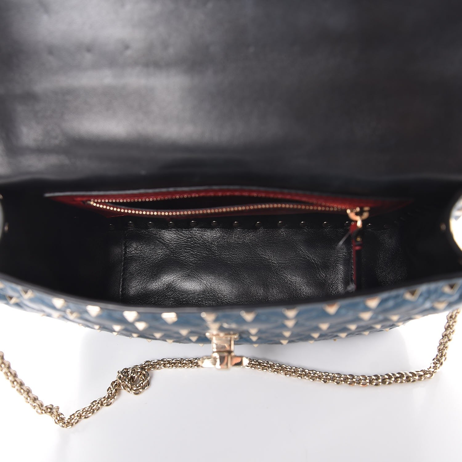 Valentino Garavani Metallic Wrinkled Lambskin Medium Rockstud Spike Shoulder Bag Peacock 5 of 7