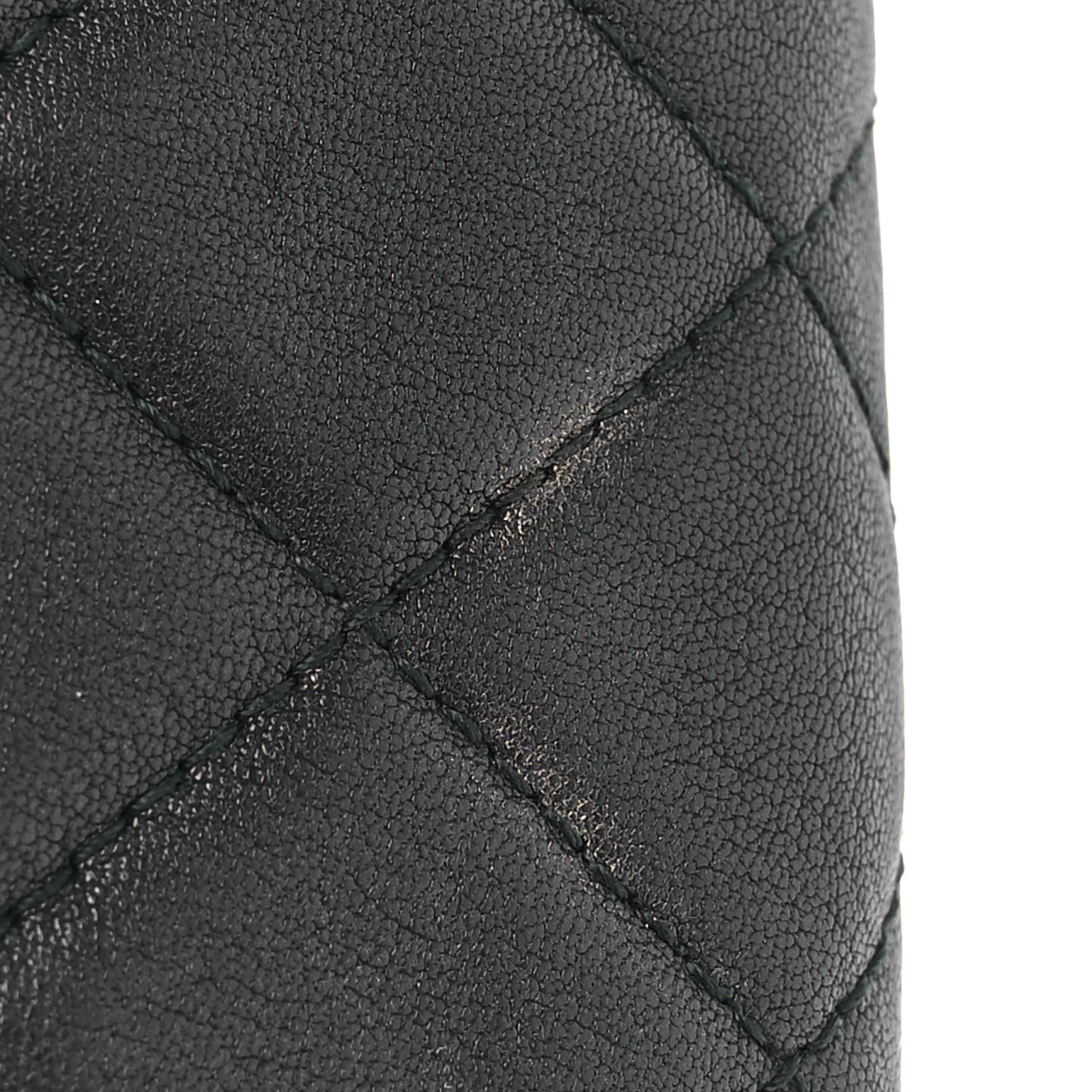 Grained Calfskin Quilted CC Box Pouch Black