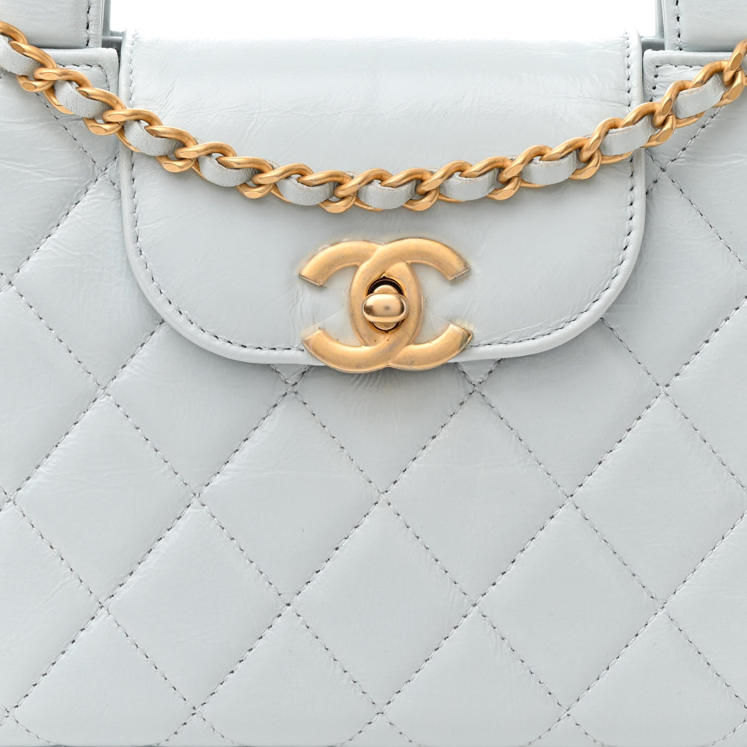 Chanel Shiny Aged Calfskin Quilted Nano Kelly Shopper Light Blue 8 of 12