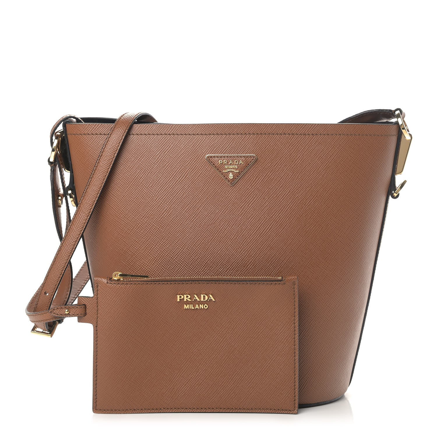 Prada Saffiano Bucket Bag Cognac Black 1 of 5