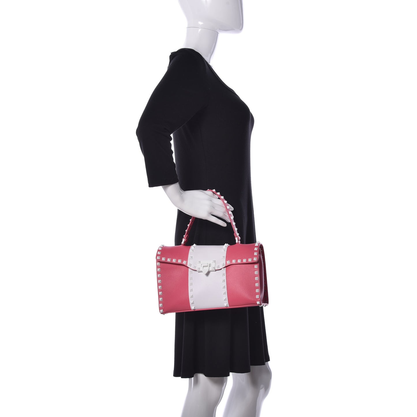 Vitello Colorblock Small Free Rockstud Single Handle Flap Bag Shadow Pink Optic White
