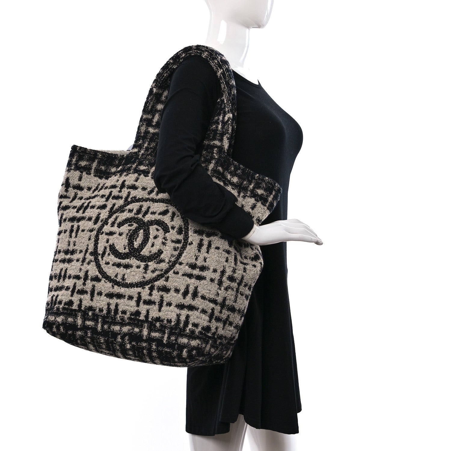Chanel Terry Cotton CC Beach Tote Towel Set White Black 2 of 11