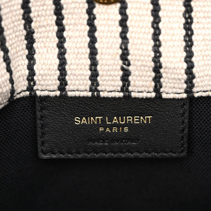 Saint Laurent Linen Calfskin Striped Rive Gauche Bucket Bag Grey Cream Black 7 of 10