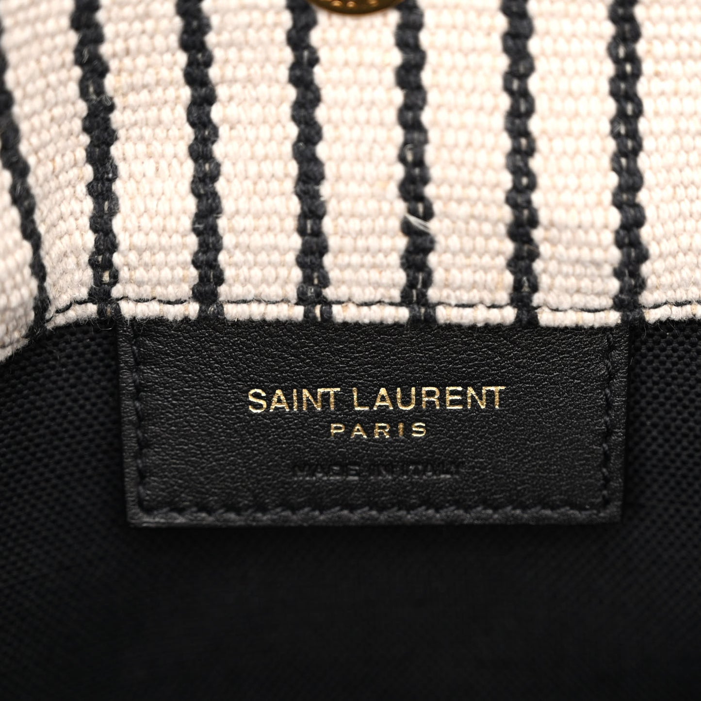 Linen Calfskin Striped Rive Gauche Bucket Bag Grey Cream Black