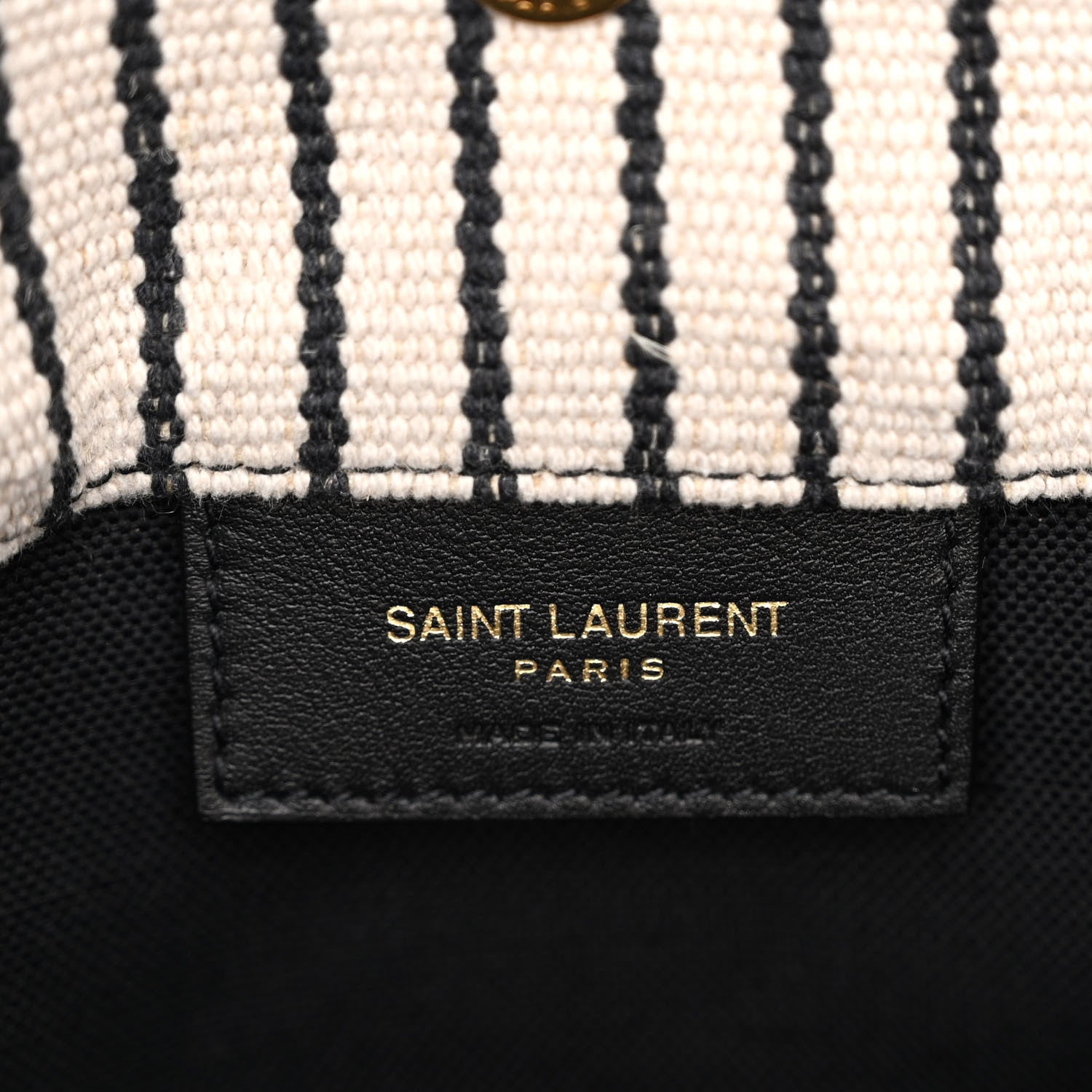 Saint Laurent Linen Calfskin Striped Rive Gauche Bucket Bag Grey Cream Black 7 of 10