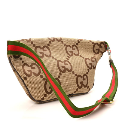 Gucci Monogram Jumbo GG Textured Dollar Calfskin Web Belt Bag Camel Ebony New Acero 3 of 10