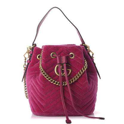 Gucci Velvet Matelasse GG Marmont Bucket Bag Light Raspberry Rose 1 of 10