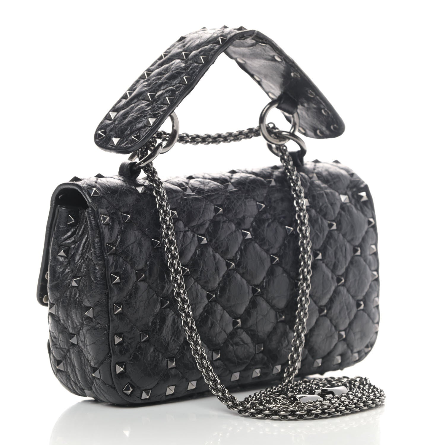 Valentino Garavani Craquele Nappa Small Rockstud Spike Shoulder Bag Black 2 of 6