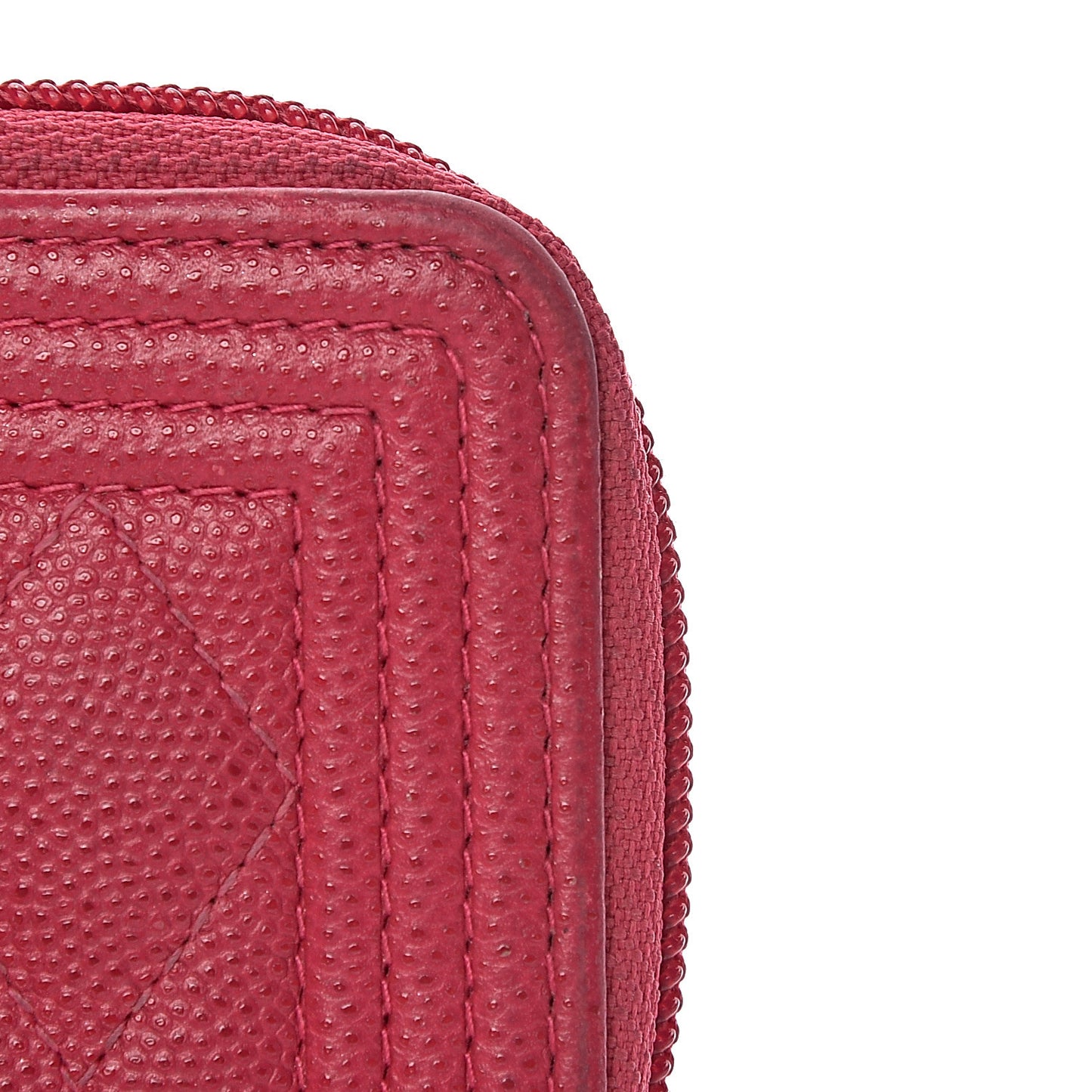 Caviar Quilted Boy Zip Around Coin Purse Wallet Fuchsia