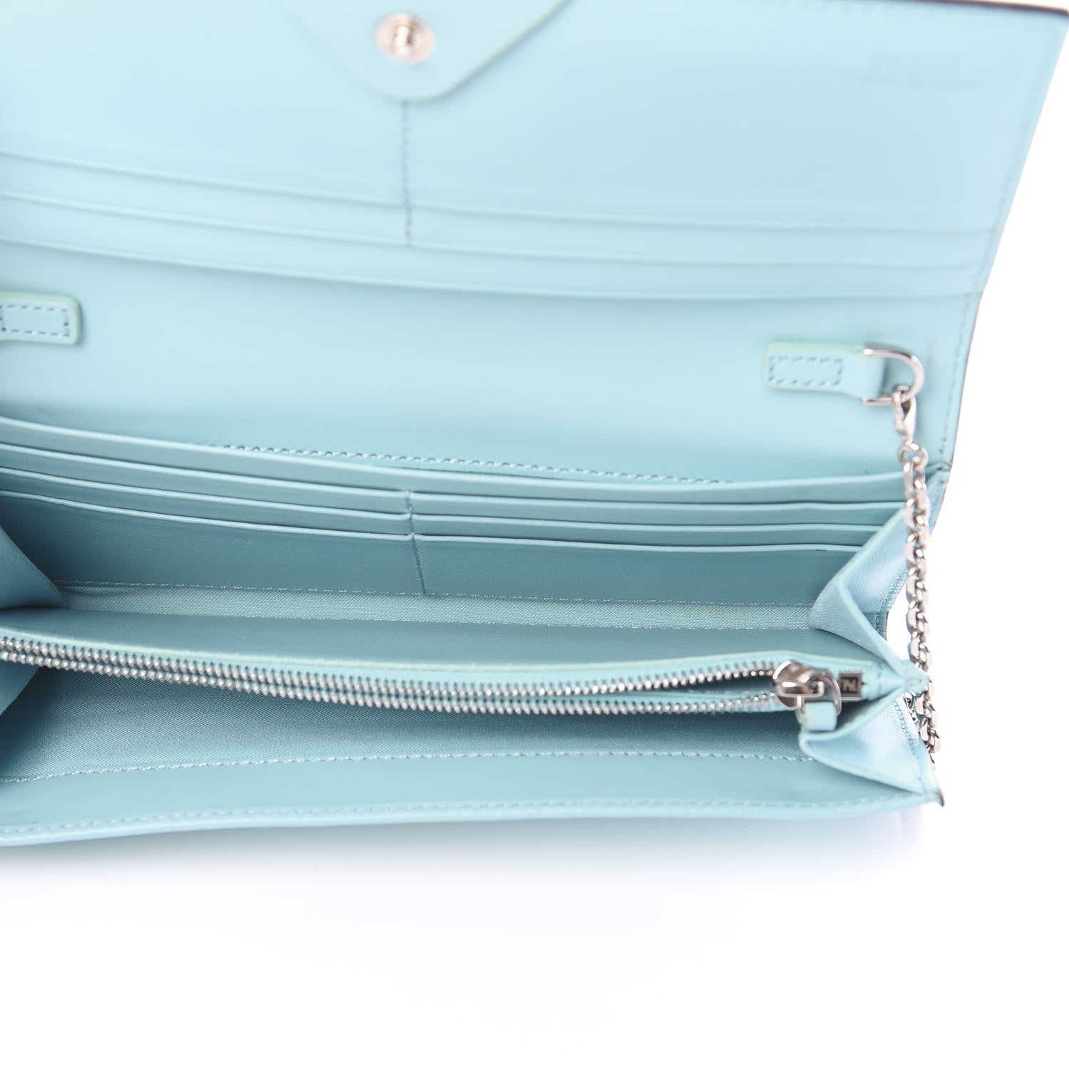 Fendi Vitello Century Lucido Hypnoteyes Studded Continental Wallet on Chain Turchese Pallido White Multicolor 4 of 11