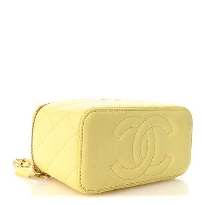 Chanel Lambskin Quilted Crystal Small Top Handle Vanity Case With Chain Light Yellow 4 of 10