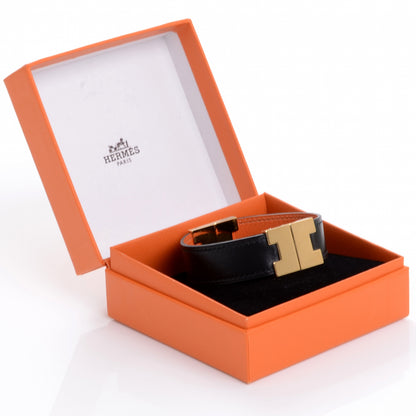 Hermes Leather Reversible H Bracelet Black Orange 5 of 5