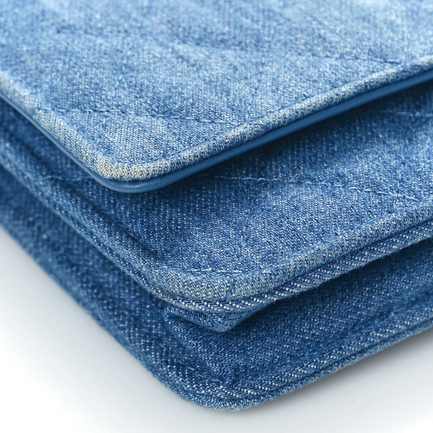 Denim Quilted CC Pearl Crush Wallet on Chain WOC Blue
