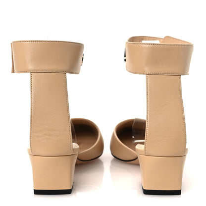 Chanel Lambskin Grosgrain Cap Toe Logo Ankle Strap Pumps 38 Beige Black 6 of 11