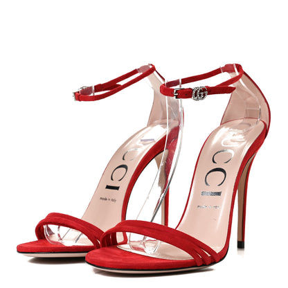 Gucci Kid Scamosciato GG Ankle Strap High Heel Sandals 39 Hibiscus Red 3 of 12