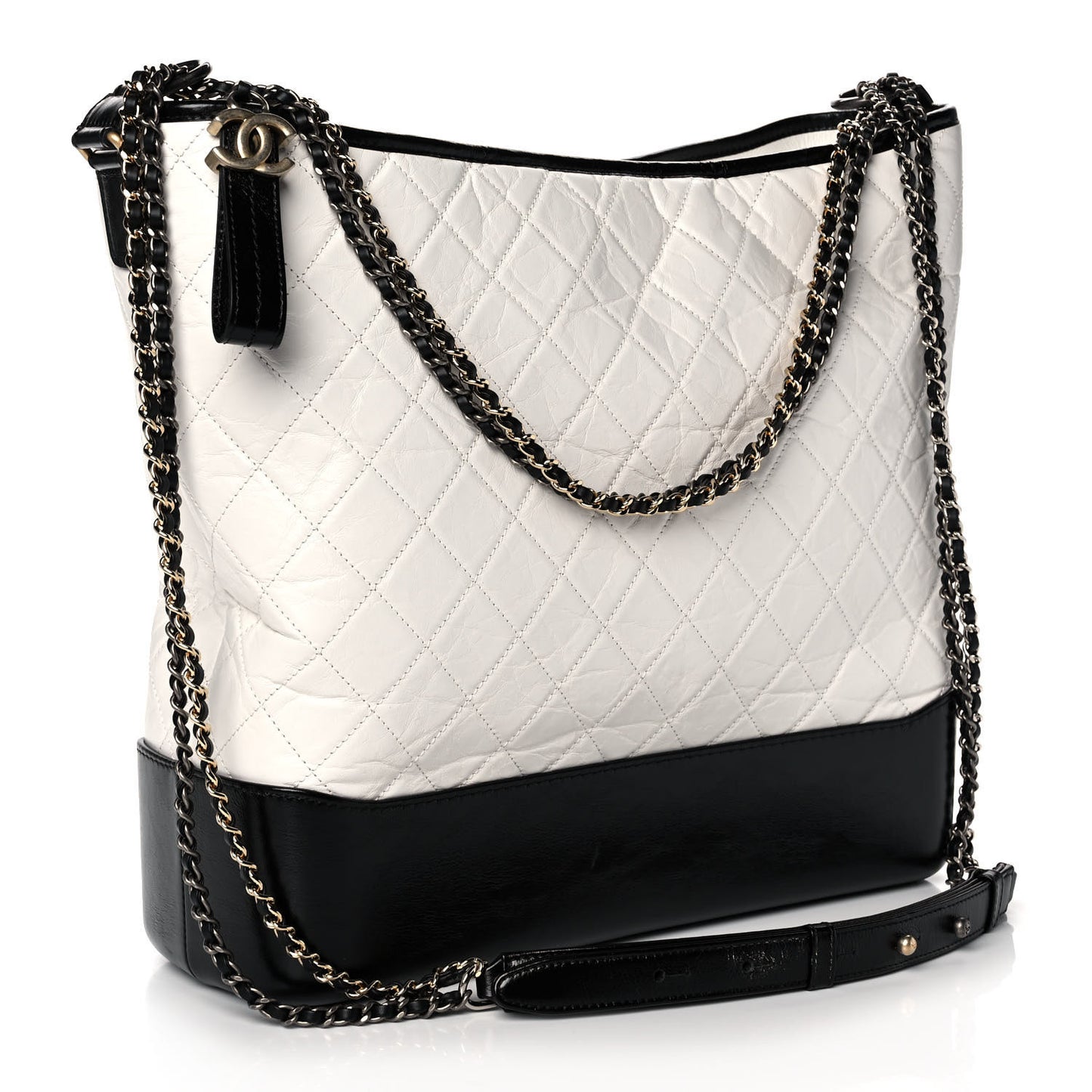 Aged Calfskin Quilted Maxi Gabrielle Hobo White Black
