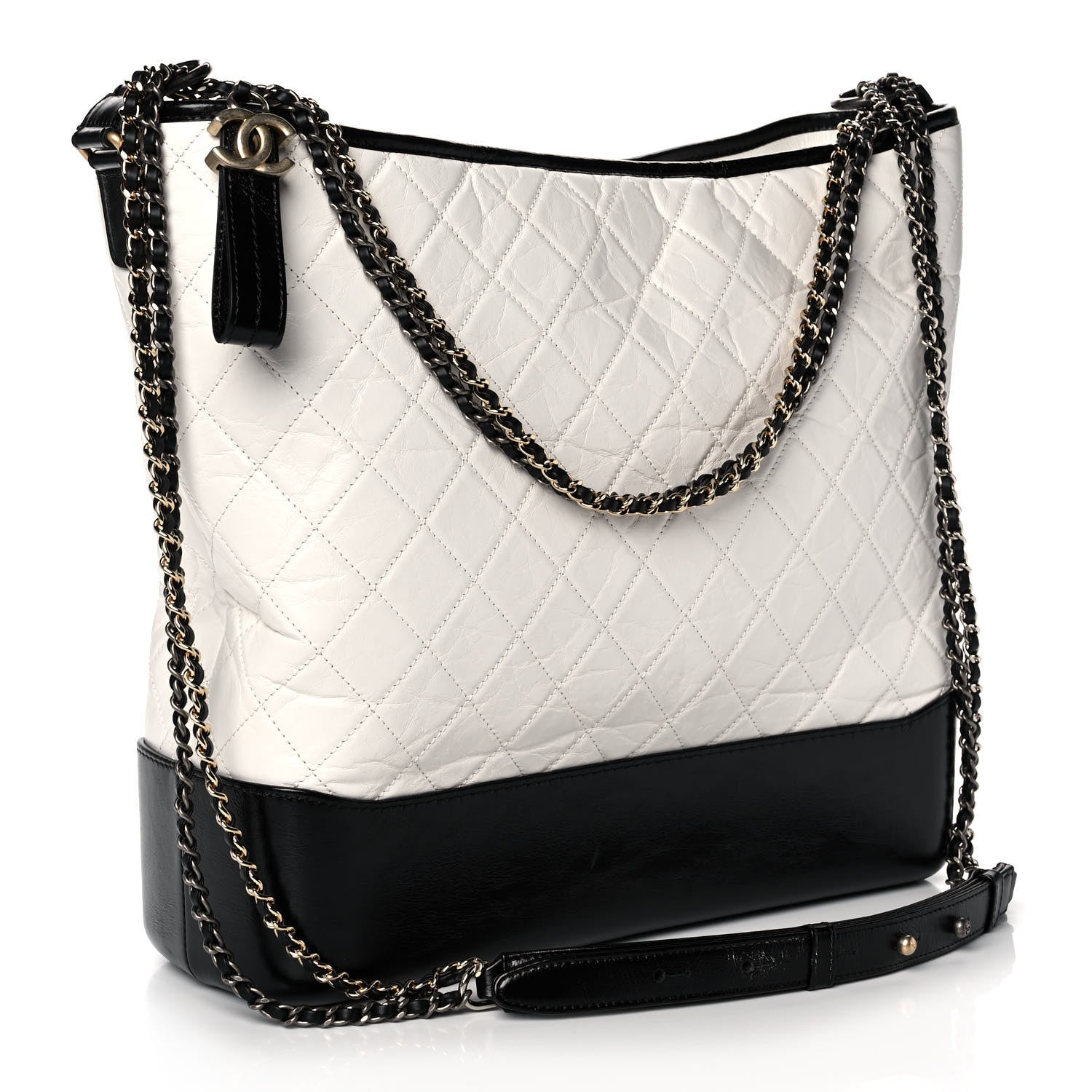 Chanel Aged Calfskin Quilted Maxi Gabrielle Hobo White Black 3 of 10
