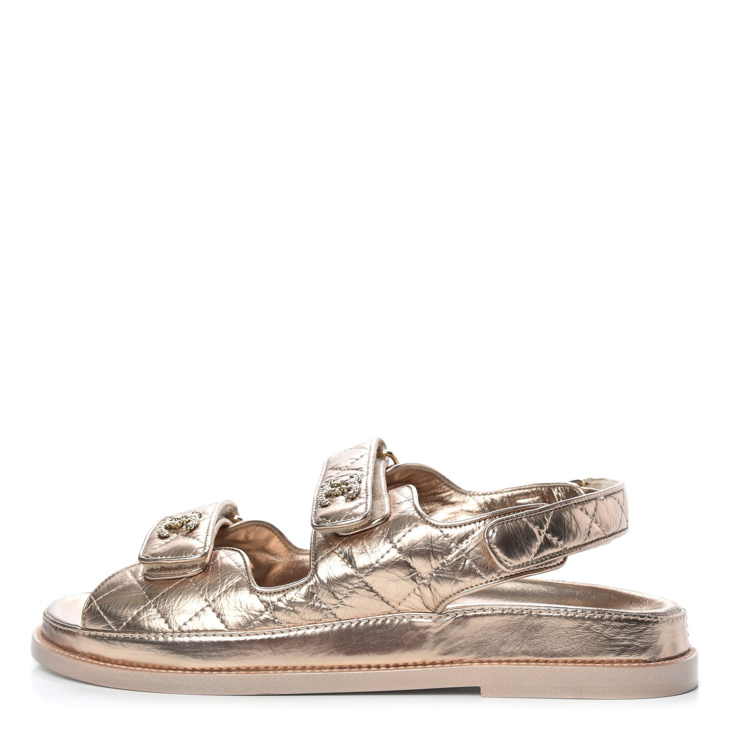 Iridescent Lambskin Quilted CC Dad Sandals 39.5 Light Bronze
