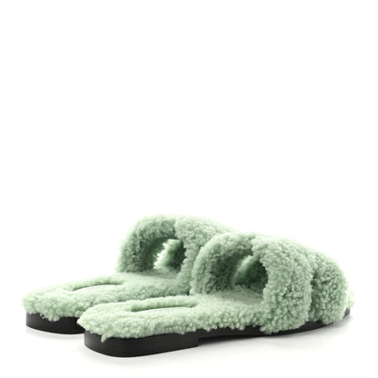 Hermes Woolskin Oran Sandals 37 Vert D'Eau 4 of 8