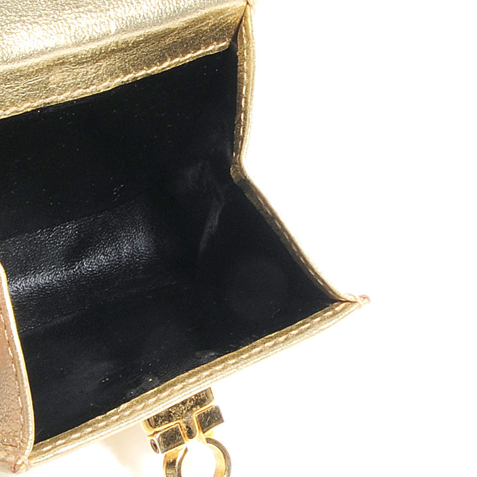 SALVATOREFERRAGAMOMetallicLeatherGanciniEveningBagGold