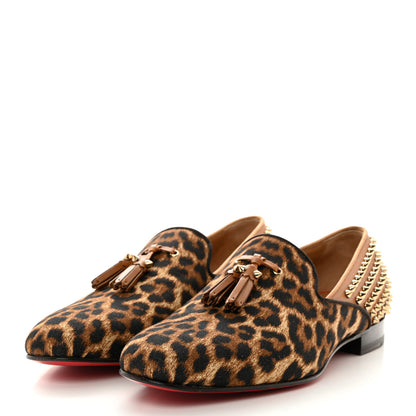 Christian Louboutin Calfskin Canvas Leopard Print Spikes Mens Intern Flat Loafers 45.5 Leopard Tan 3 of 7