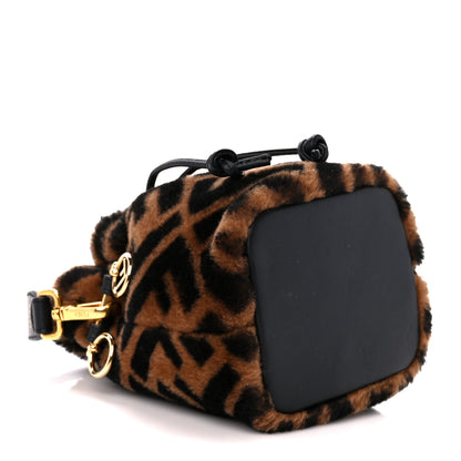 Fendi Shearling Vitello Dolce F is Fendi Macro FF 1974 Mini Mon Tresor Bucket Bag Tobacco Black 4 of 11