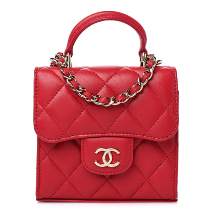 Chanel Lambskin Quilted Top Handle Flap Clutch With Chain Red 1 of 10
