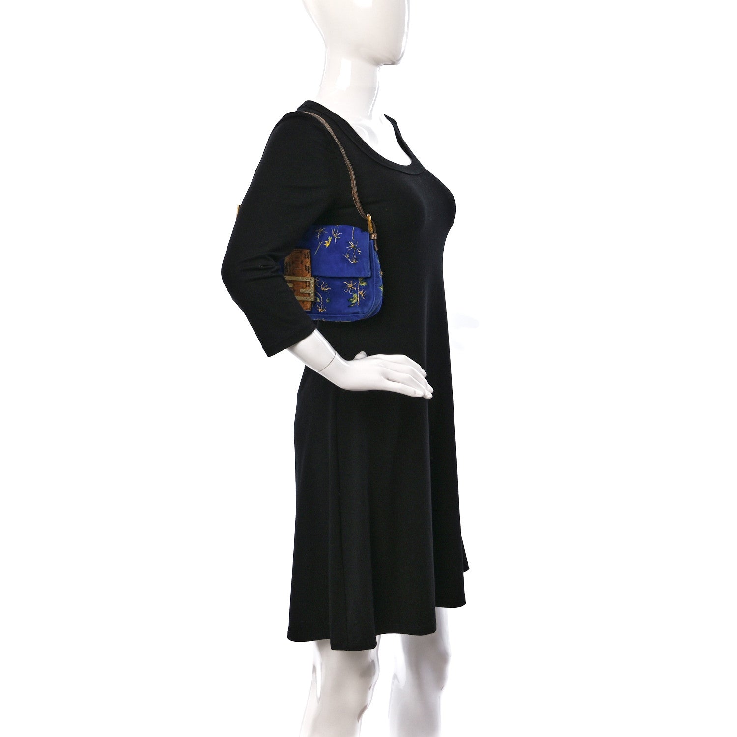 Fendi Suede Embroidered Snakeskin Baguette Blue Multicolor 2 of 8