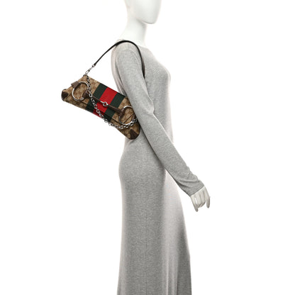 Gucci Monogram Textured Dollar Calfskin Heavy Grosgrain Web Medium Maxi Horsebit Chain Shoulder Bag Beige Ebony New Acero 1 of 11