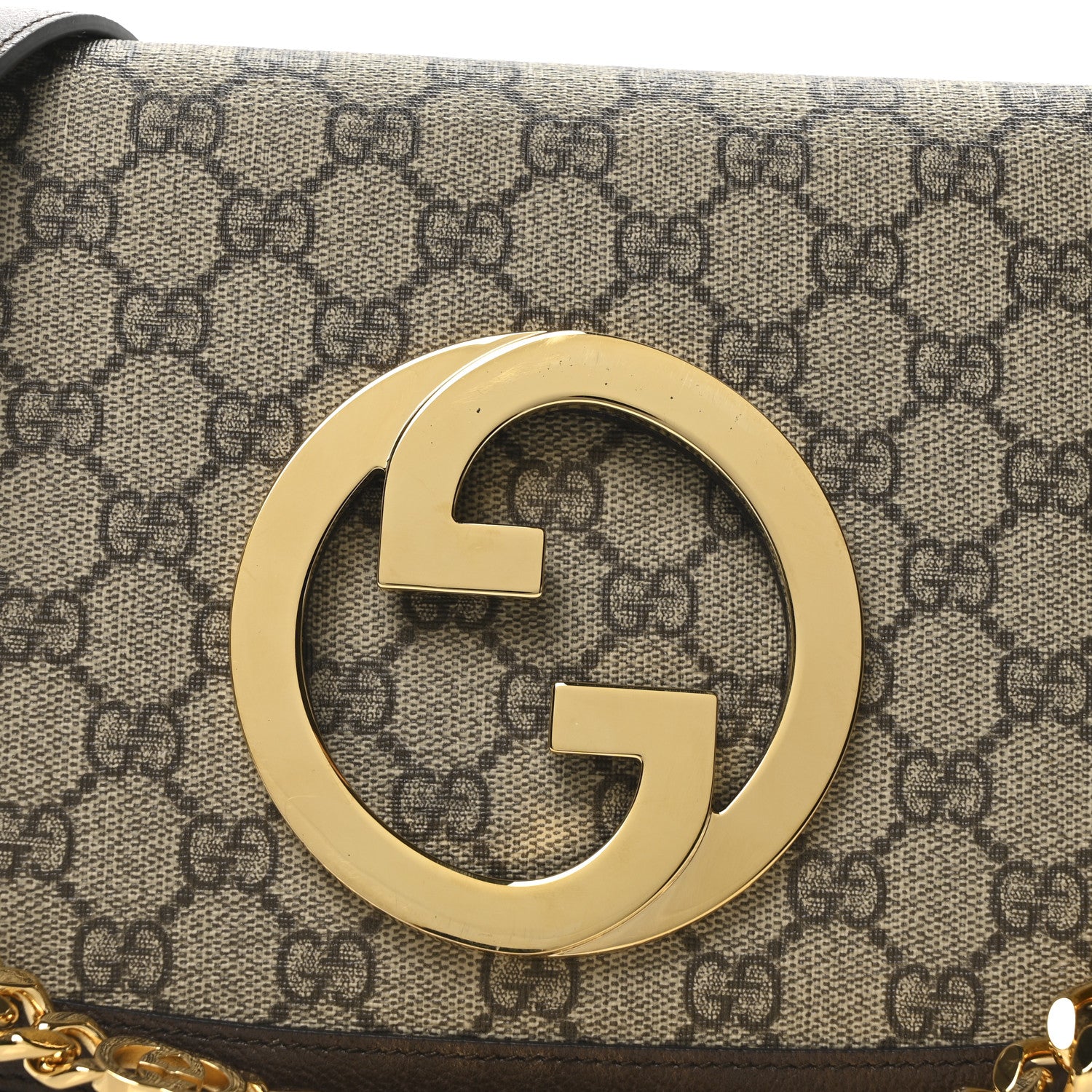 Gucci GG Supreme Monogram Textured Dollar Calfskin Blondie Chain Shoulder Flap Bag Beige Ebony New Acero 8 of 10