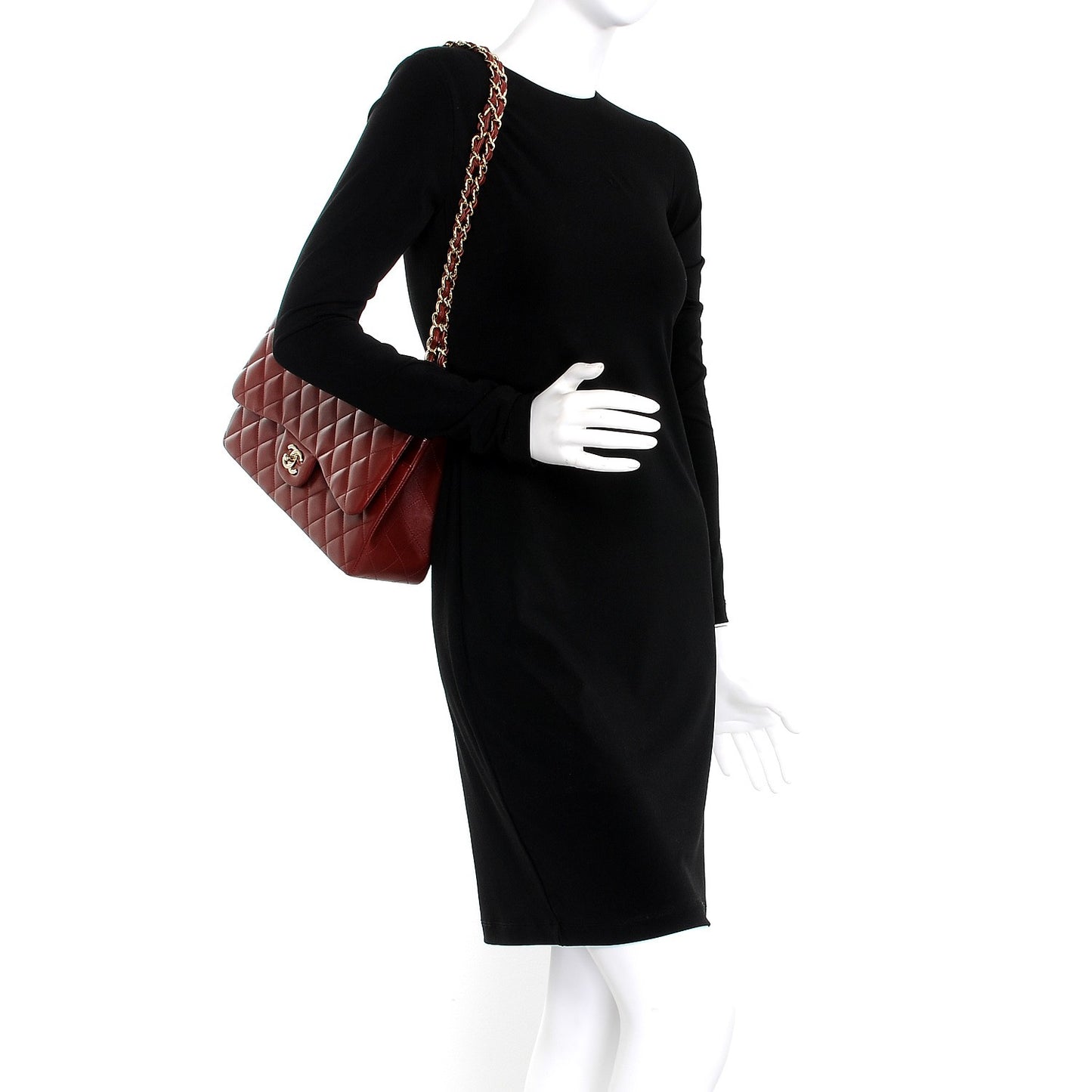 Lambskin Quilted Jumbo Double Flap Burgundy
