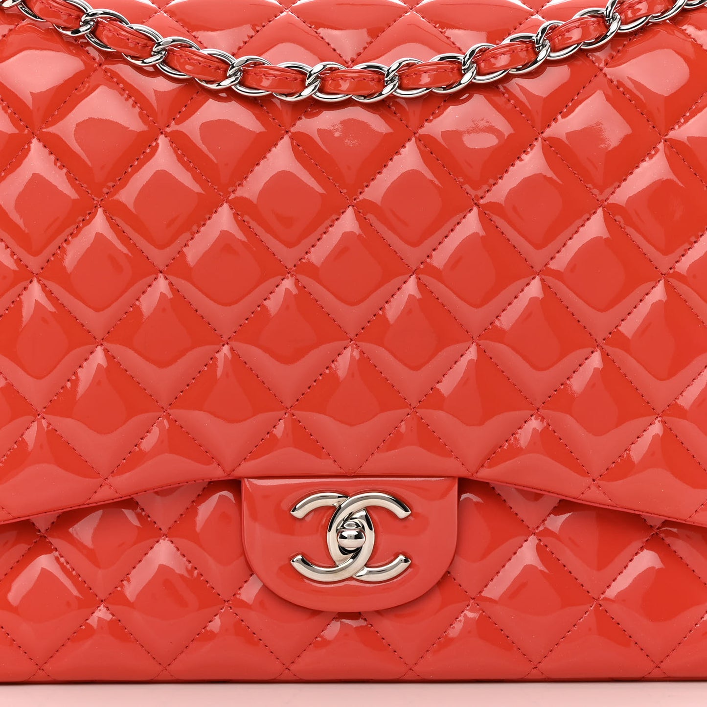 Patent Quilted Maxi Double Flap Coral