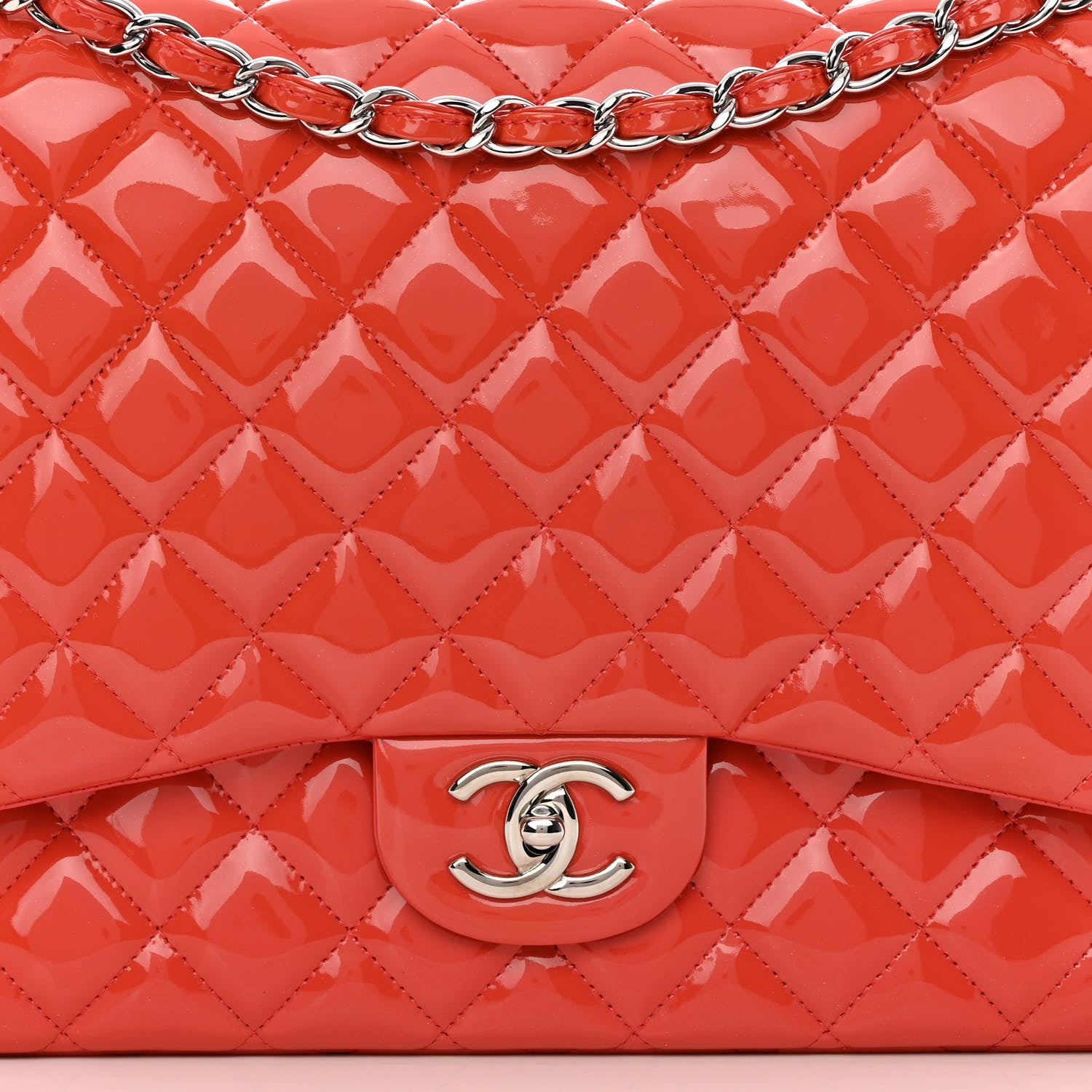 Chanel Patent Quilted Maxi Double Flap Coral 8 of 17
