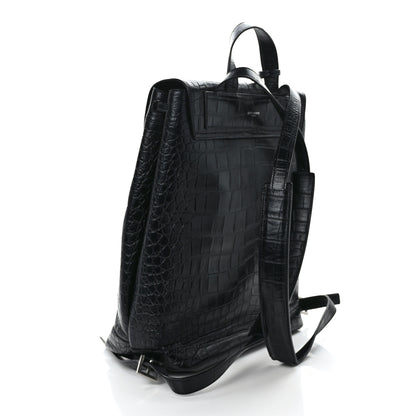 Saint Laurent Calfskin Crocodile Embossed Sac De Jour Backpack Black 3 of 13