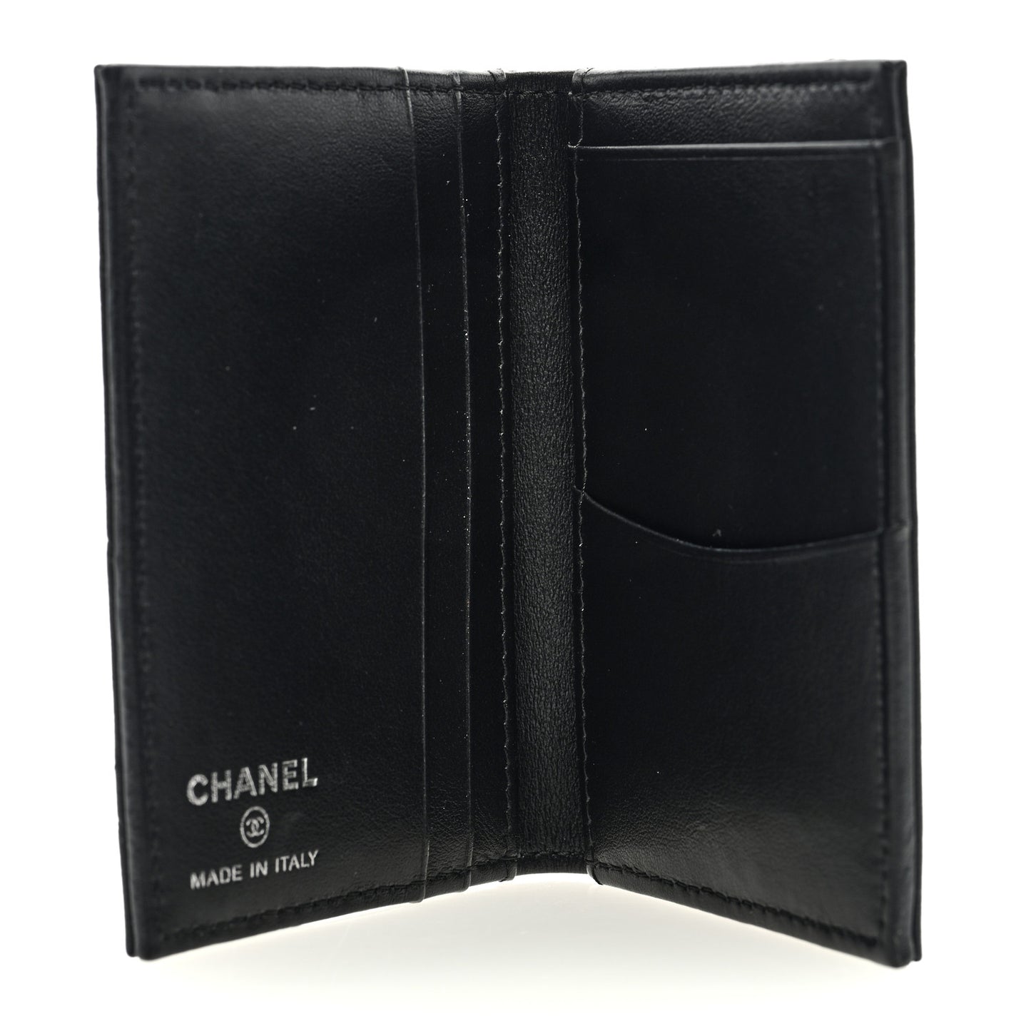 Grained Calfskin Quilted Card Holder Wallet So Black
