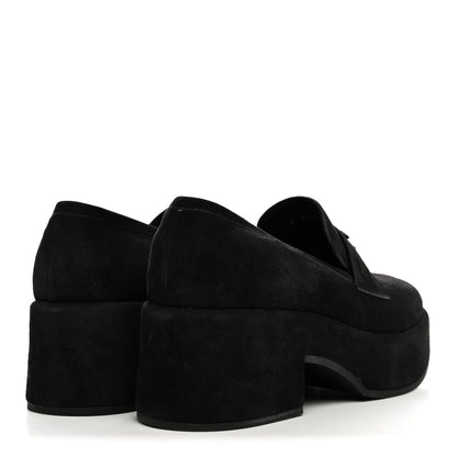 Chanel Suede Kidskin CC Platform Loafers 37 Black 5 of 10