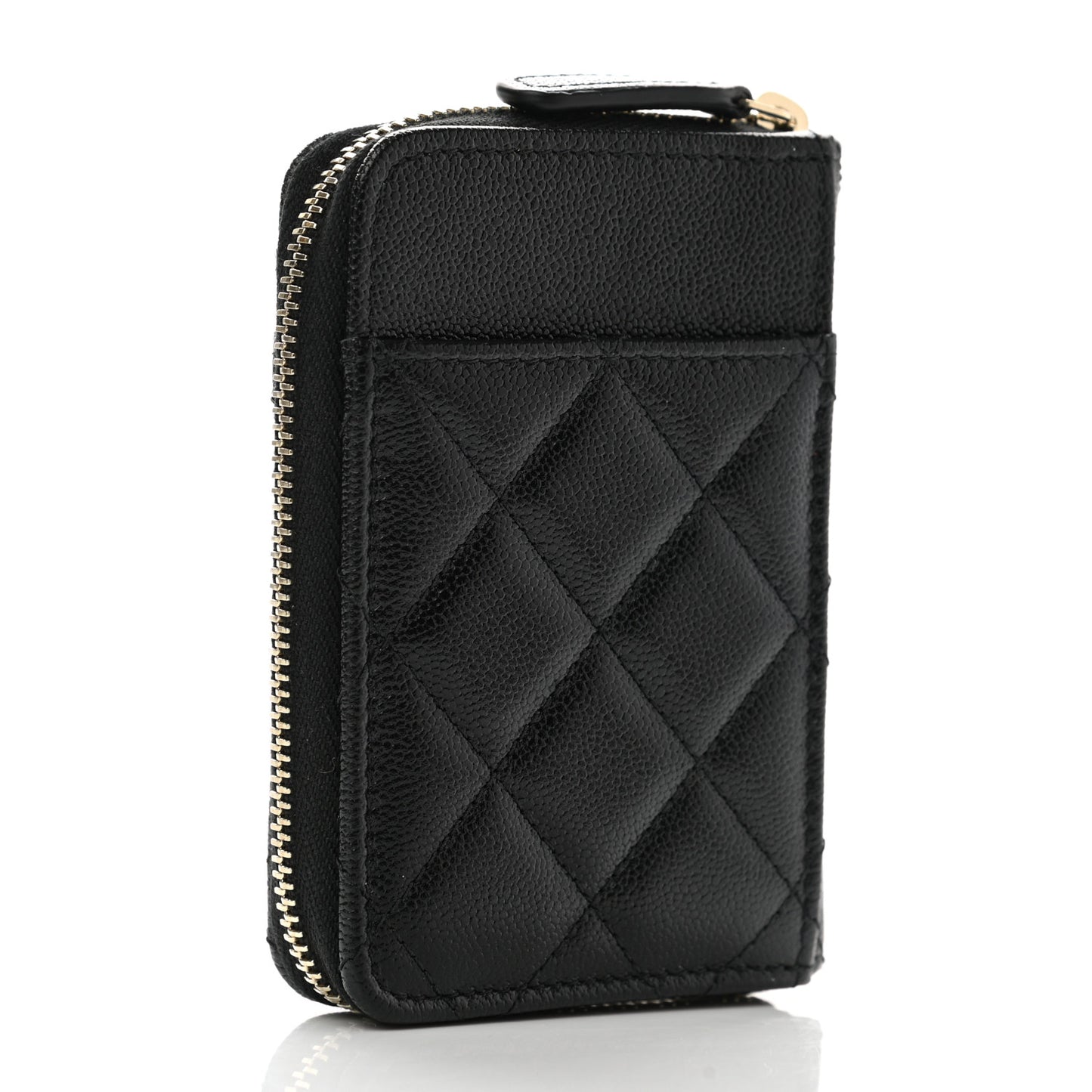 Caviar Quilted Studded CC Zip Card Holder Black