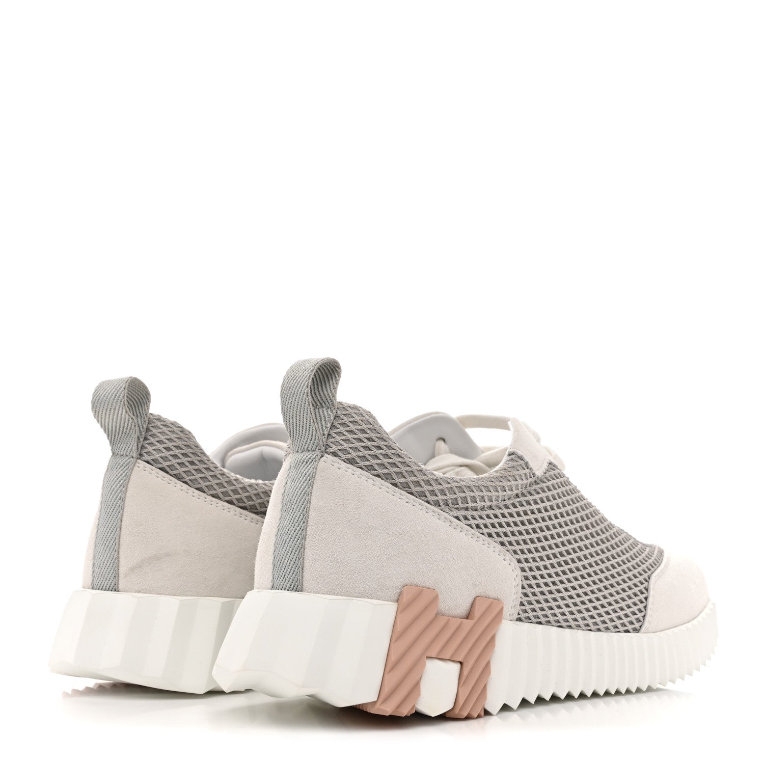 Hermes Air Mesh Suede Goatskin Bouncing Sneakers 38.5 Gris Lulea White 5 of 11