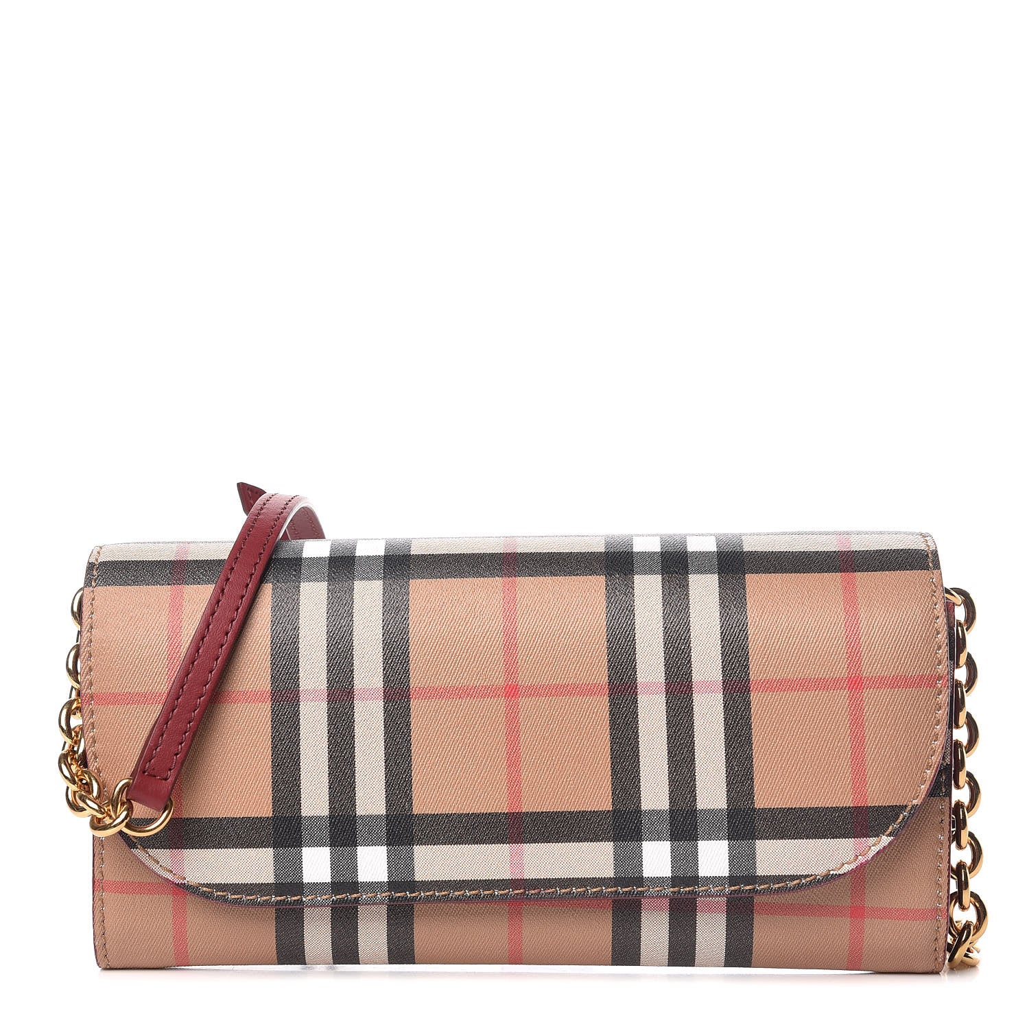 Burberry Vintage Check Henley Wallet On Chain Crimson 1 of 15