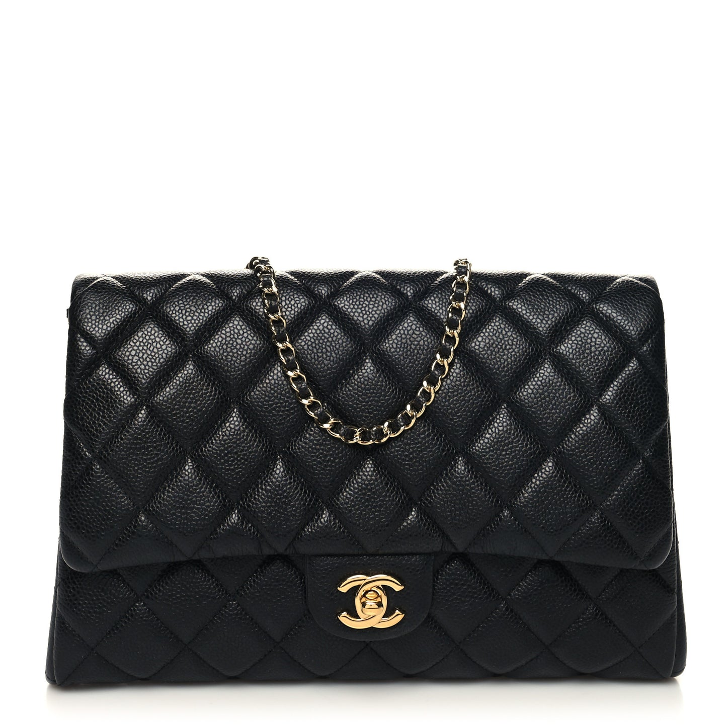 Caviar Quilted Clutch With Chain Flap Black