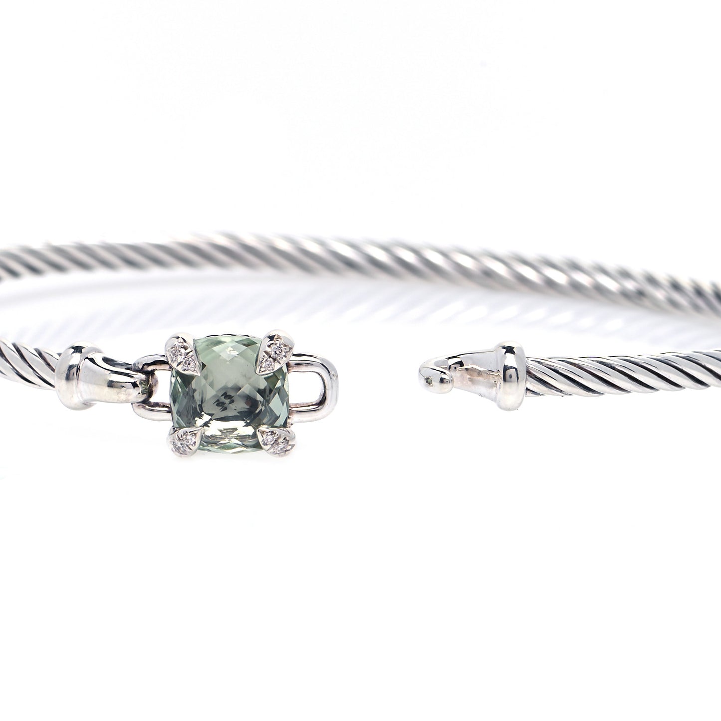 Sterling Silver Prasiolite Diamond 8mm Chatelaine Bracelet