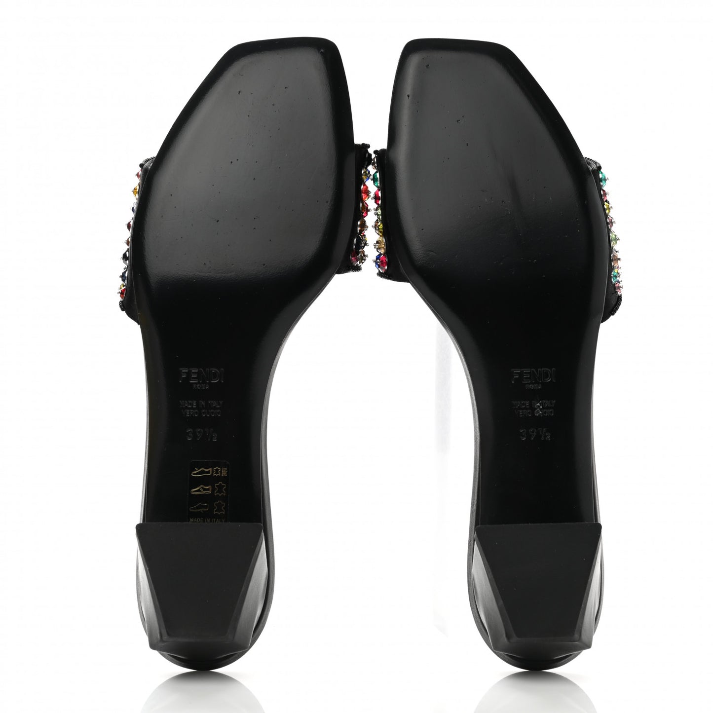 Crystal Embellished Slide Sandals 39.5 Black Multicolor
