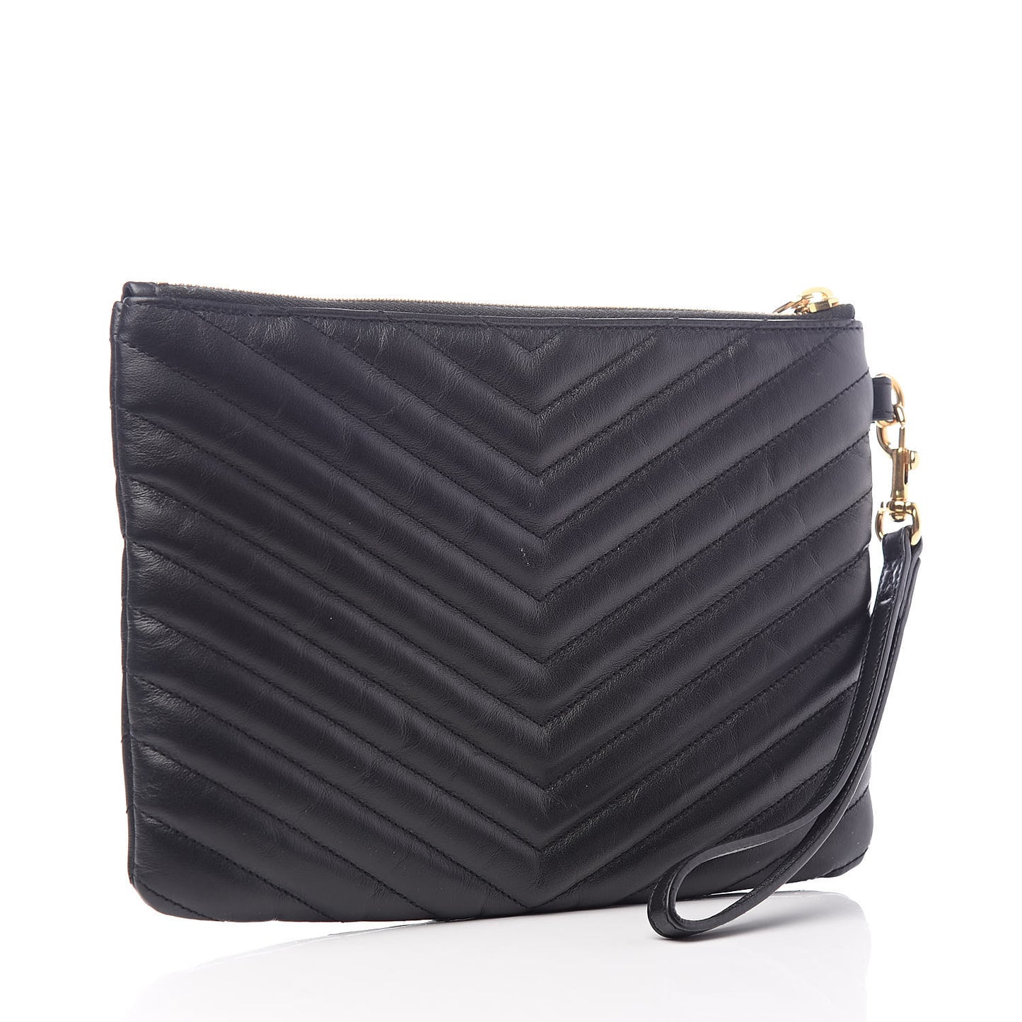 Calfskin Matelasse Chevron Monogram A5 Wristlet Black